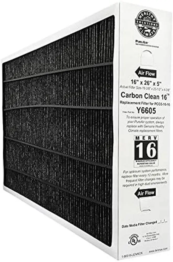 Pack of 2 Lennox Y6605 16 x 26 x 5 Inch MERV 16 Efficient Air Filter Replacement for PureAir PCO3-16-16 Air Purifier Cleaner