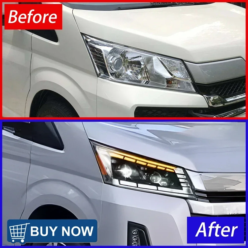 

Для Toyota Hiace 2019-2022 автомобильные передние фонари, новое обновление, динамический двойной проектор, два объектива, светодиодный дневный свет, горячая распродажа, аксессуары