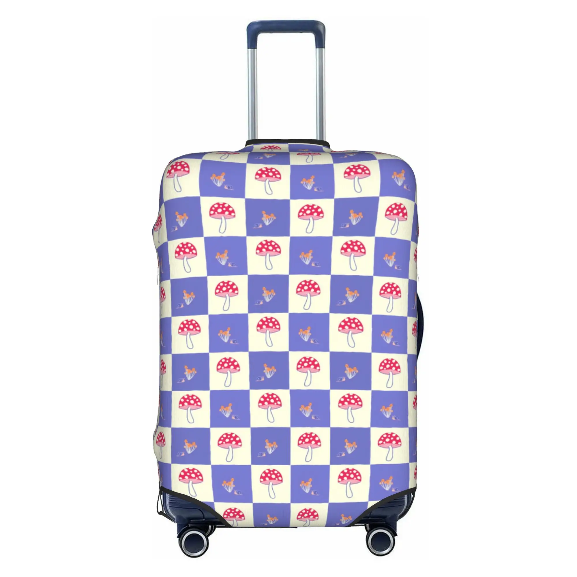 Cute Mushrooms and Snails in a Checker Board Luggage Cover Protector Elastic  Travel Suitcase Covers