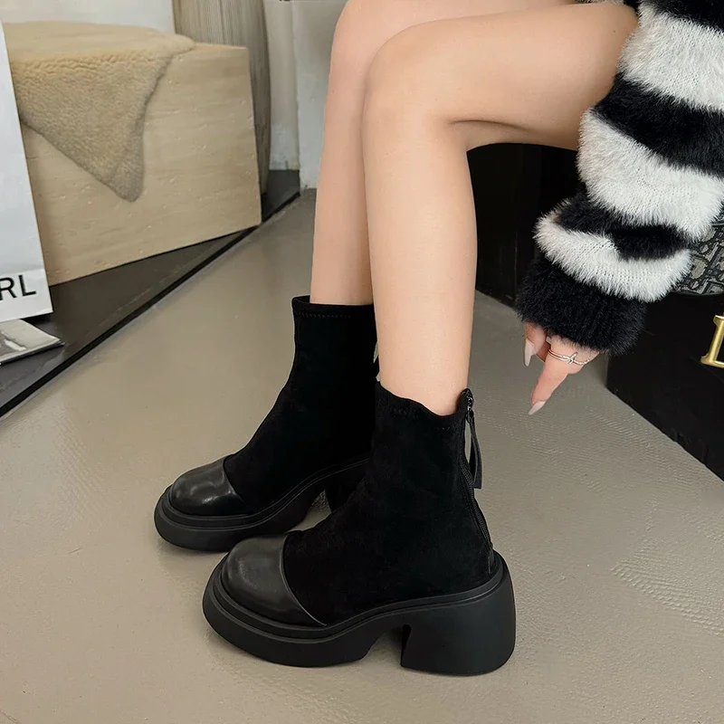 2024 Women's Boots Autumn Luxury Warm Boots Women's Shoes Winter Short Tube Mid Heel Back Zipper Fashion Versatile Boots