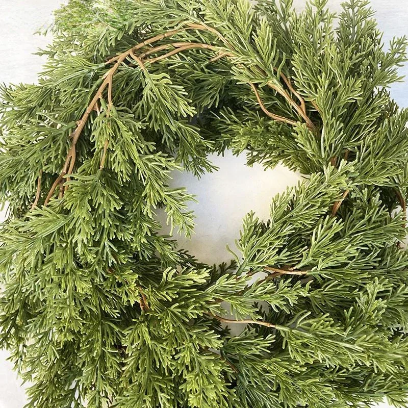 200CM Artificial Vine Wall Hanging for American Christmas Decoration with Soft Rubber Pine Needle Cedar Leaf