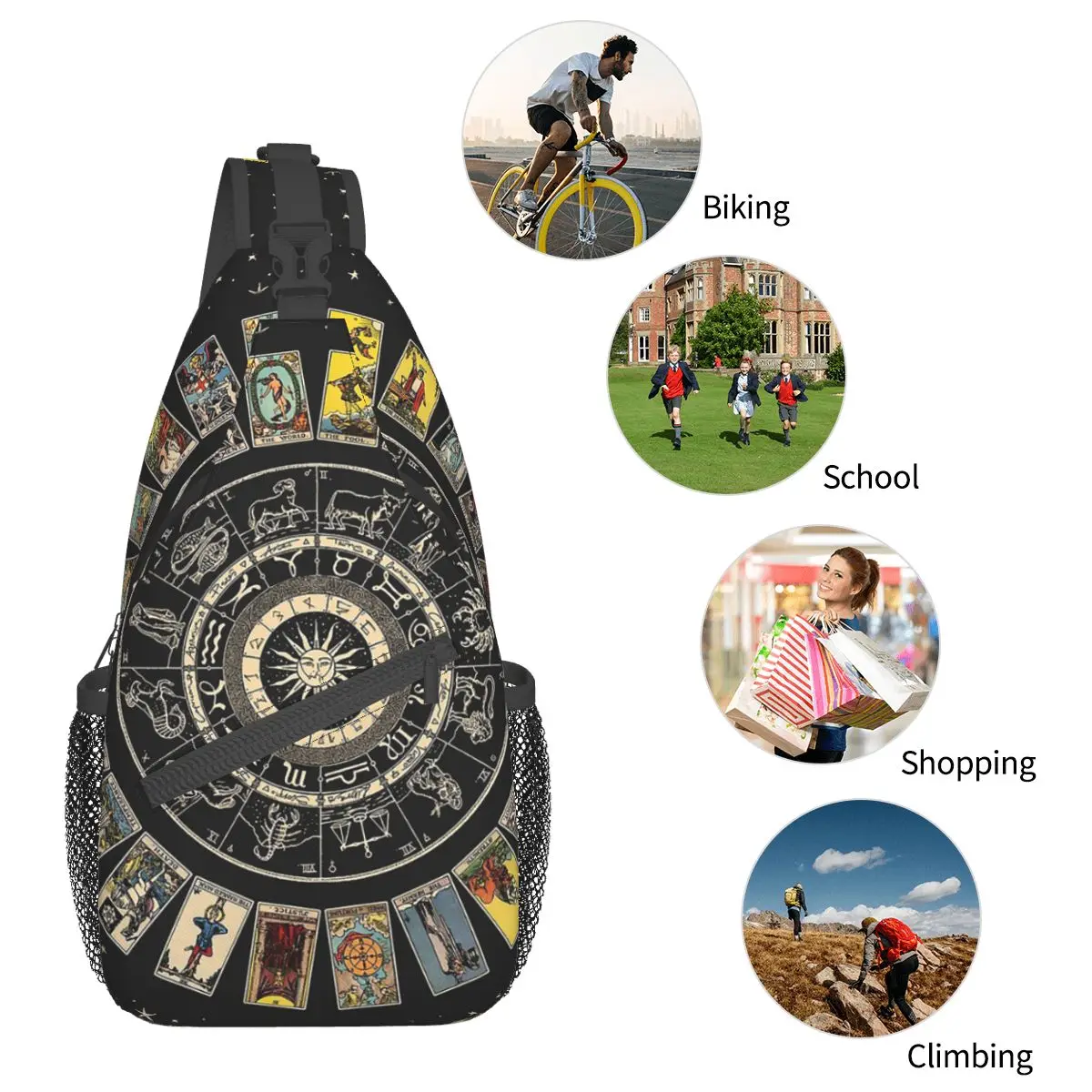 STRATravelling Chart Arcana Tarot Small Sling Bag, Chest Crossbody, Initiated Backpack, Outdoor Sports, Daypacks, Witch Fashion