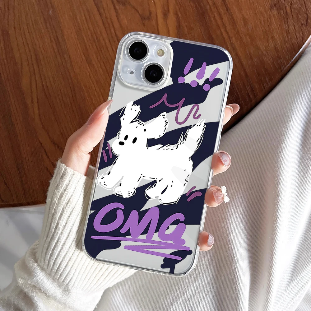 Cartoon Scare Omg Dog Puppy Cute Phone Case For iPhone 11 13 16 15 14 12 Pro Max Plus Clear Transparent Soft Shell