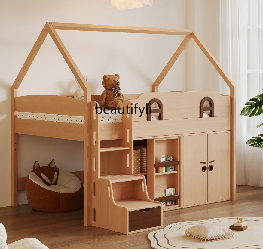 

Half-Height Bed Slide All Solid Wood Beech Teenagers Boys and Girls Tree House Castle House Bed