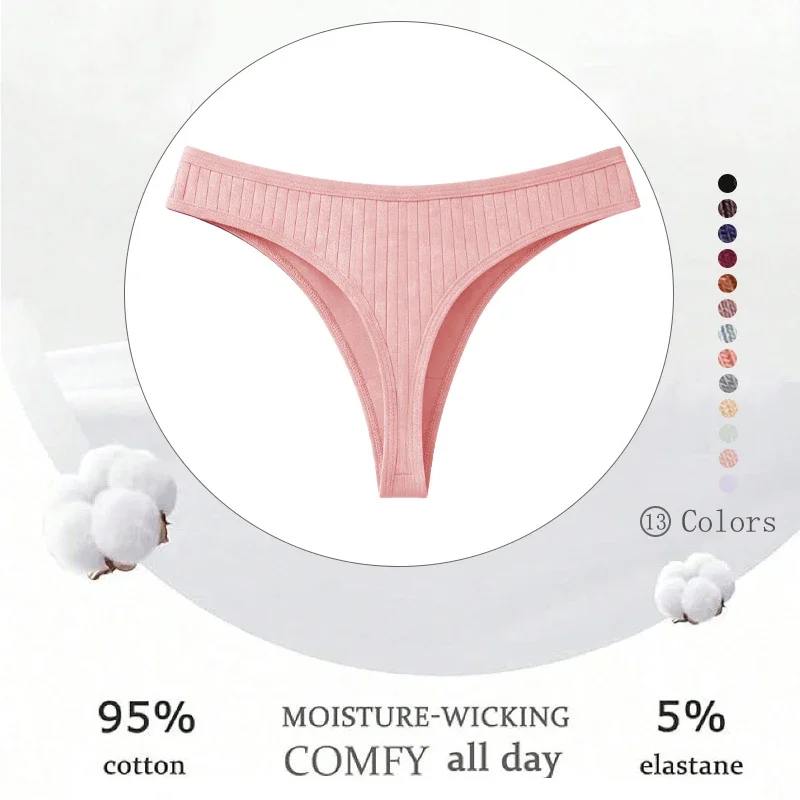 4Pcs/Set Cotton Ribbed Thongs For Women Seamless Solid Color High Quality Underwear Ladies Cozy Breathable Sexy G-String