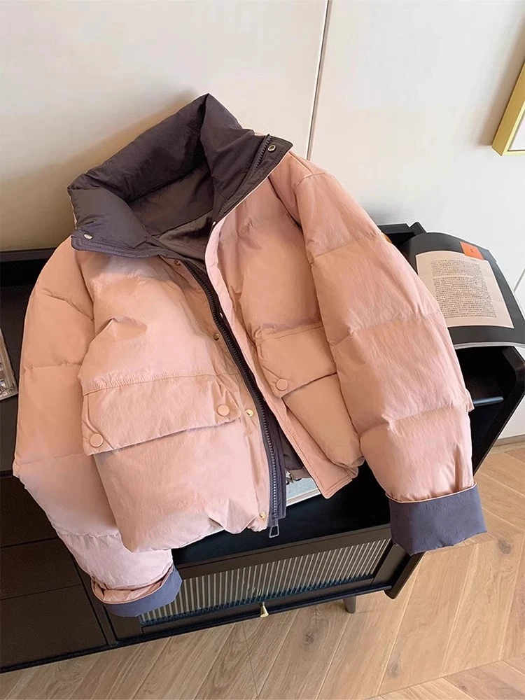 

Зимняя шикарная цветная блузка, хлопковая куртка, женская корейская уличная одежда, модная верхняя одежда, свободная посадка, длинная застежка-молния