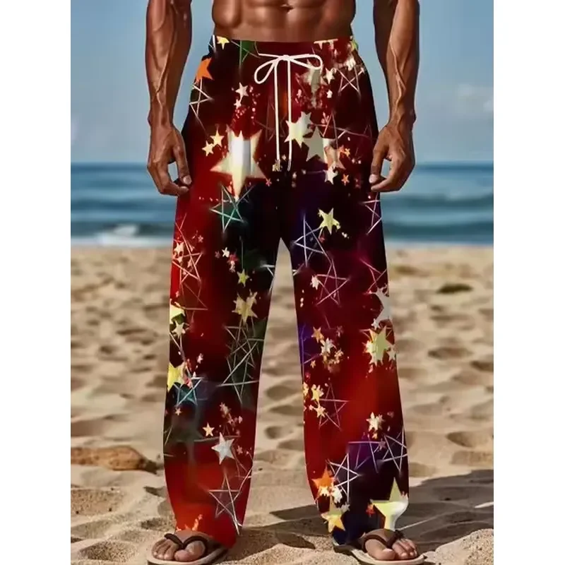 Men Sweatpants Casual Plaid 3D Snowflake Print Drawstring Waist Loose Fit Joggers For Home Sleep Daily Wear Comfortable Pants