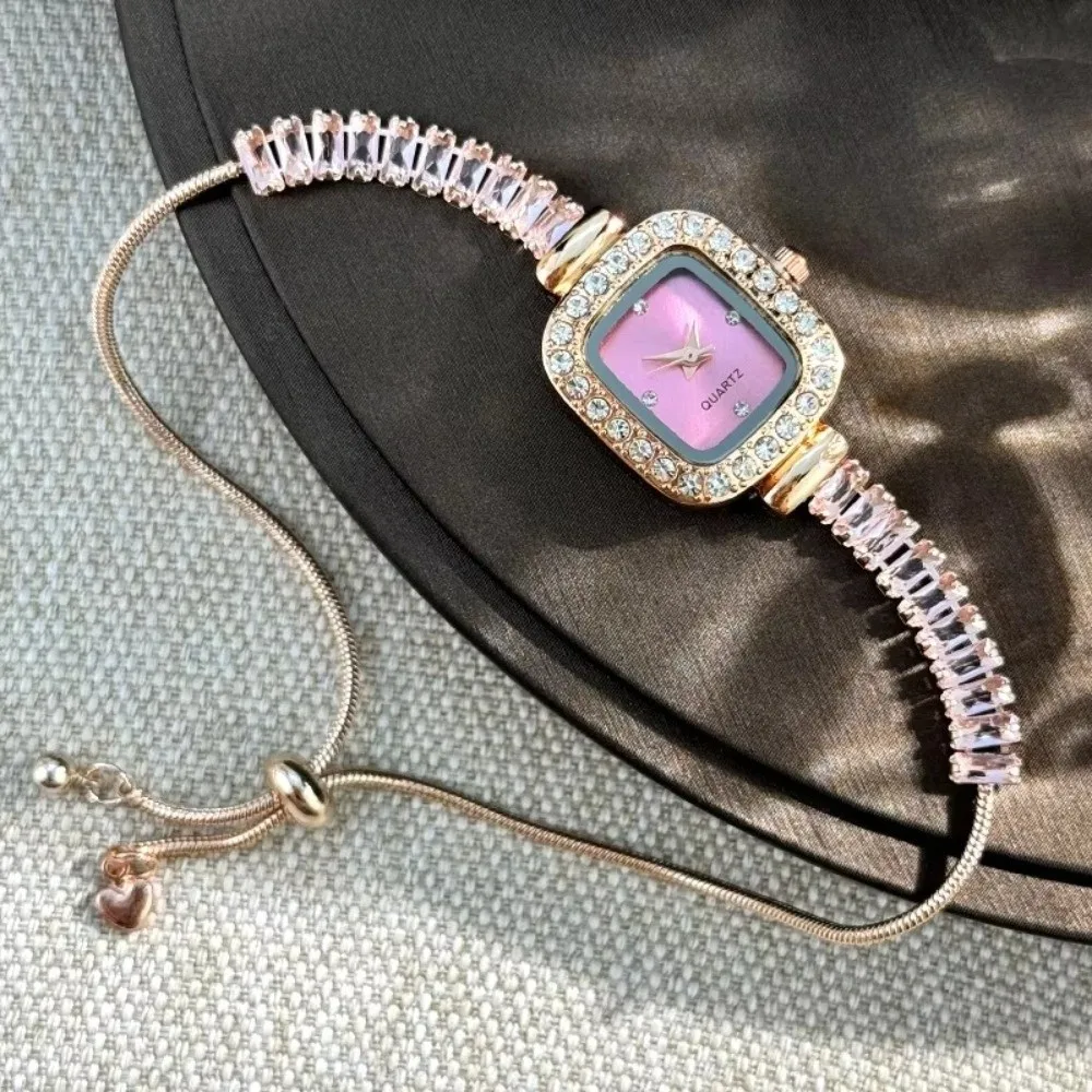New Inlaid Zircon Women's Bracelet with Diamond Flexible Pull Out Dial Quartz Watch Simple Rhinestone Scale Women Wristwatch