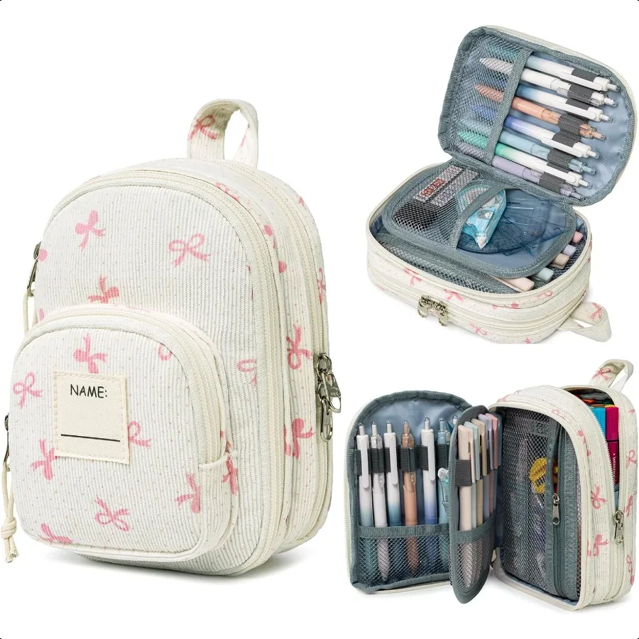 กล่องดินสอน่า LEDAOU น่ารัก มีซิป จุดินสอได้เยอะ  กระเป๋าใส่ดินสอน่าสำหรับนักเรียนหญิงและชาย ลายโบว์สีชมพู