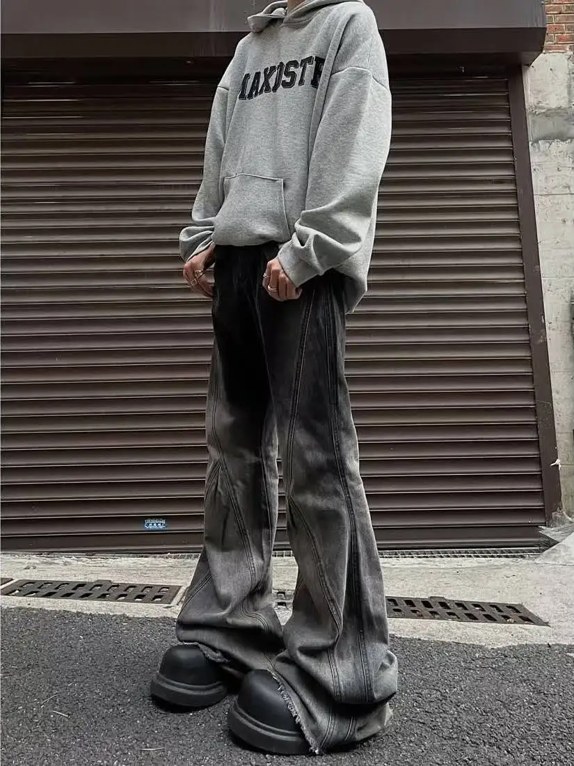 

American High Street Gradient Micro Flared Hem Jeans DirtyFit Jeans Men's Women's Slimming Long Trousers Floor-Length