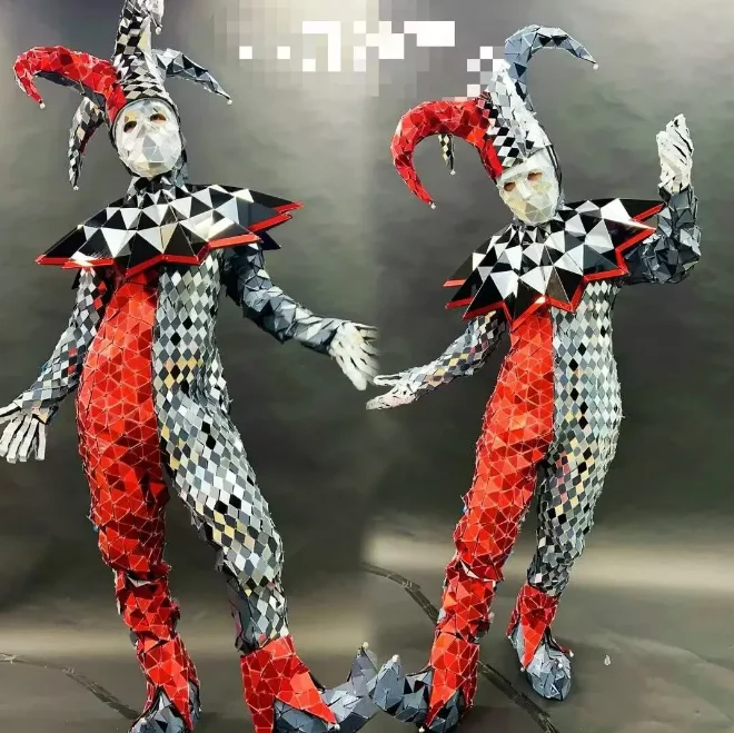 

Пасхальный комплект для косплея, костюм клоуна, серебристый, красный, желтый, зеркальный боди, бар DS, сценические костюмы для ночного клуба, бар, DJ Party