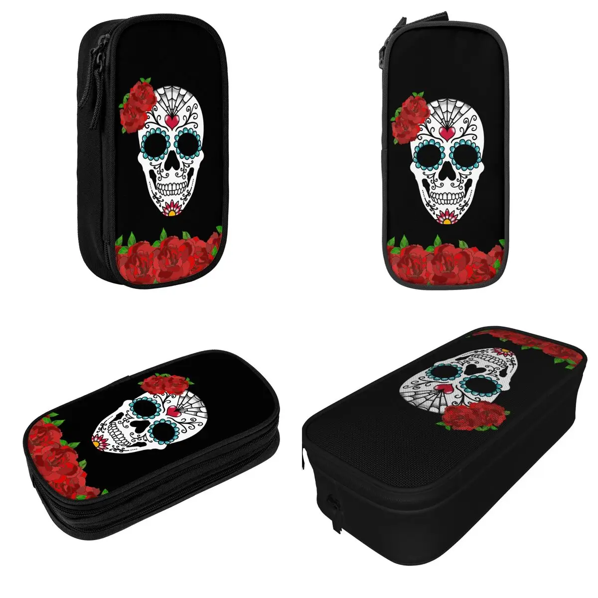 Cute Roses Sugar Skull Pencil Cases Halloween Gift Pencilcases Pen Holder Girls Boys Big Pencil Bags Students School Stationery