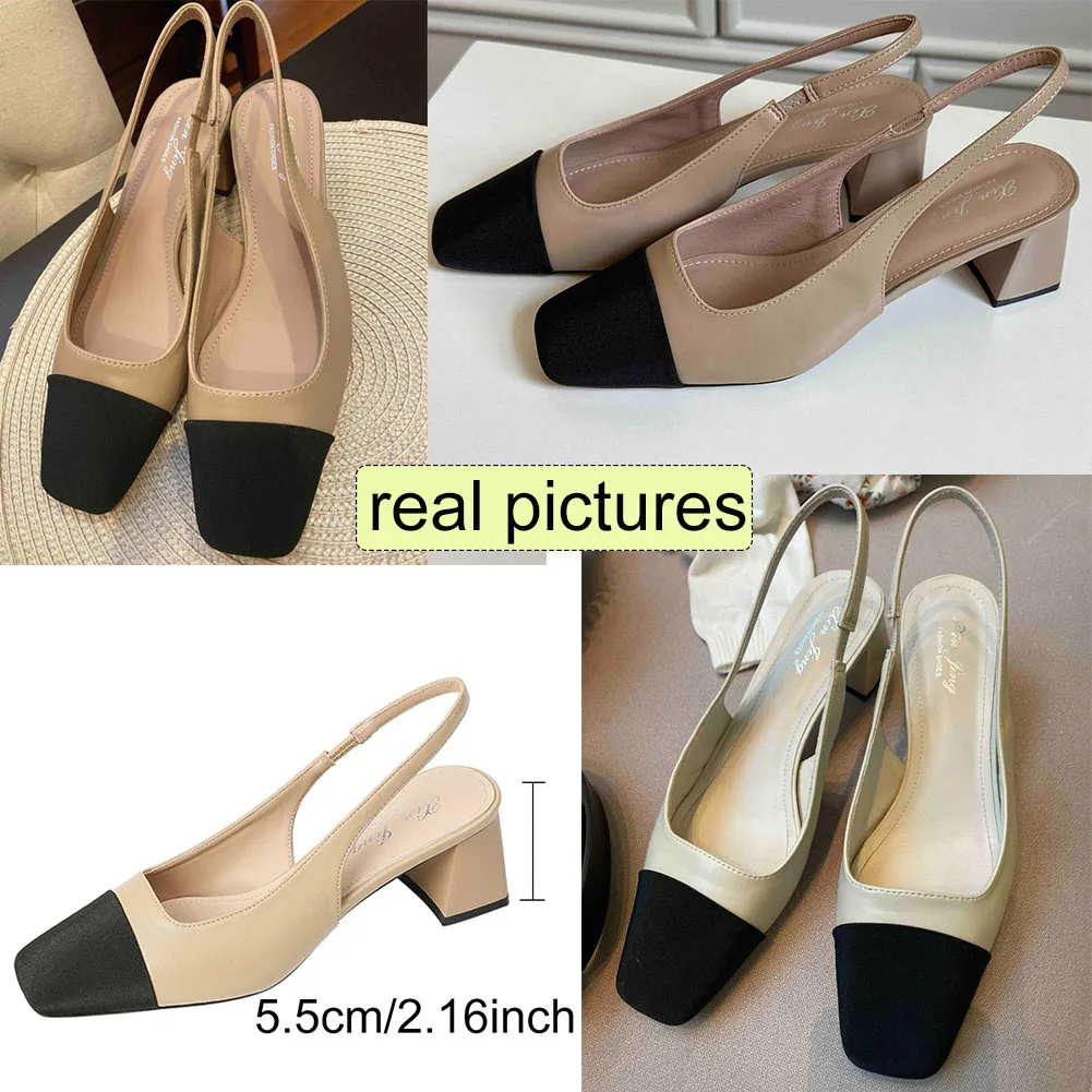 Women's Pumps Square Toe Chunky Heel Elegant Luxury Brand Slingback Wedding Big Size Shoes For Women Casual Dress Ladies Pumps images - 6