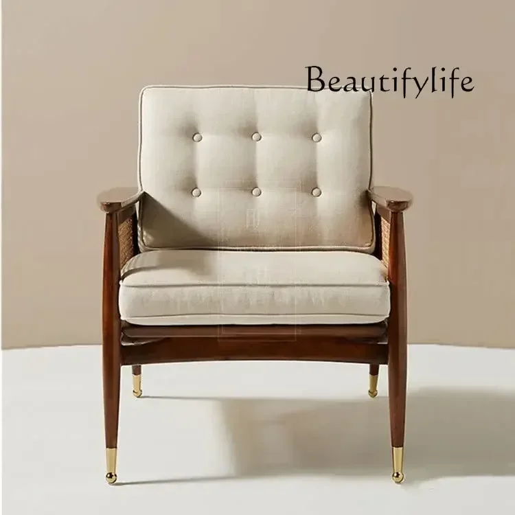 Modern Chinese solid wood braided rattan single sofa  retro homestay leisure designer exhibition hall negotiation chair