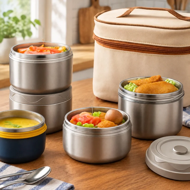 Portable 304 Stainless Steel Lunch Box with Dual Insulation and Storage Bag, Ideal for Work and School Meals