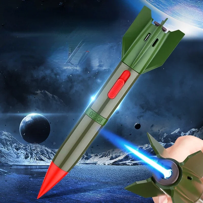 New Rocket Missile Shaped Creative Lighter Metal Straight Forward Windproof Blue Flame Inflatable Lighter Smoking Gift