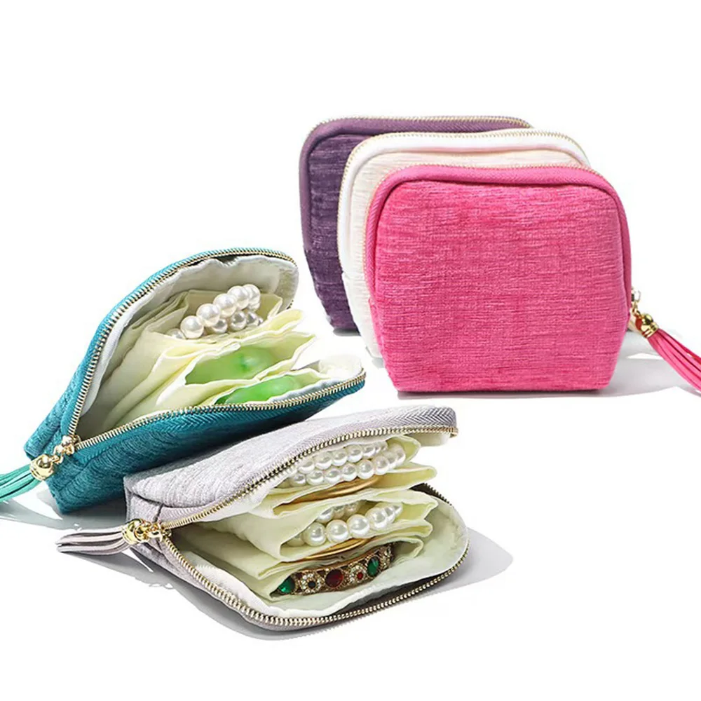 5-Layer Velvet Jewelry Storage Bag, Travel Jewelry Case for Jewelry, Loose Change, Cards, Lipstick, Earphones and Data Cables