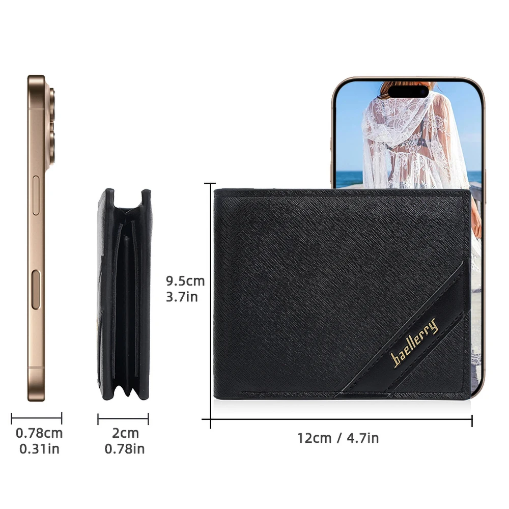 Baellerry Herren-Geldbörse mit RFID-Blockierung, kurzes Bifold-Portemonnaie, hochwertiges, rutschfestes Leder, Kartenhalter mit Münzfach mit Reißverschluss, sicher M – Detail 1