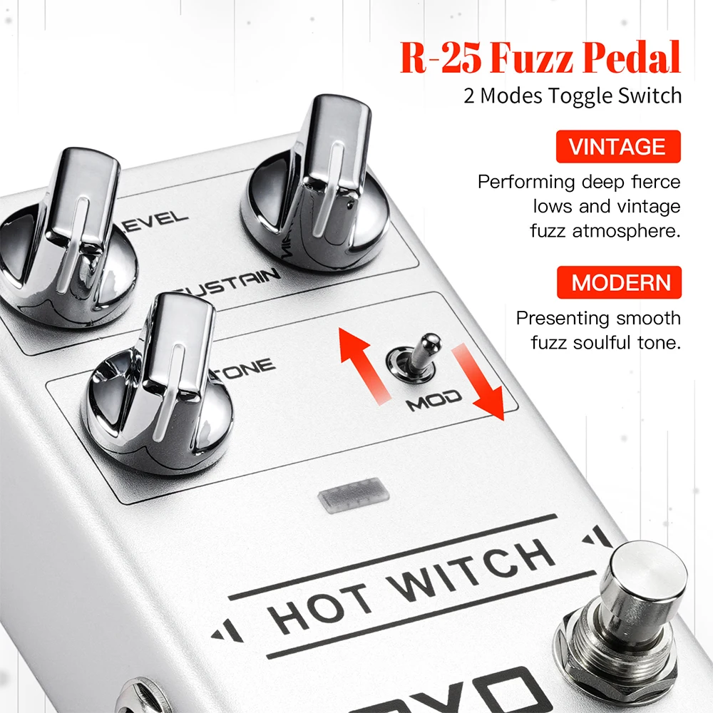 JOYO R-25 HOT WITCH Fuzz Guitar Effect Pedal Retro & Modern Modes Deep Lows Fuzz Effect Pedal for Rhythm Guitar and Guitar Solos