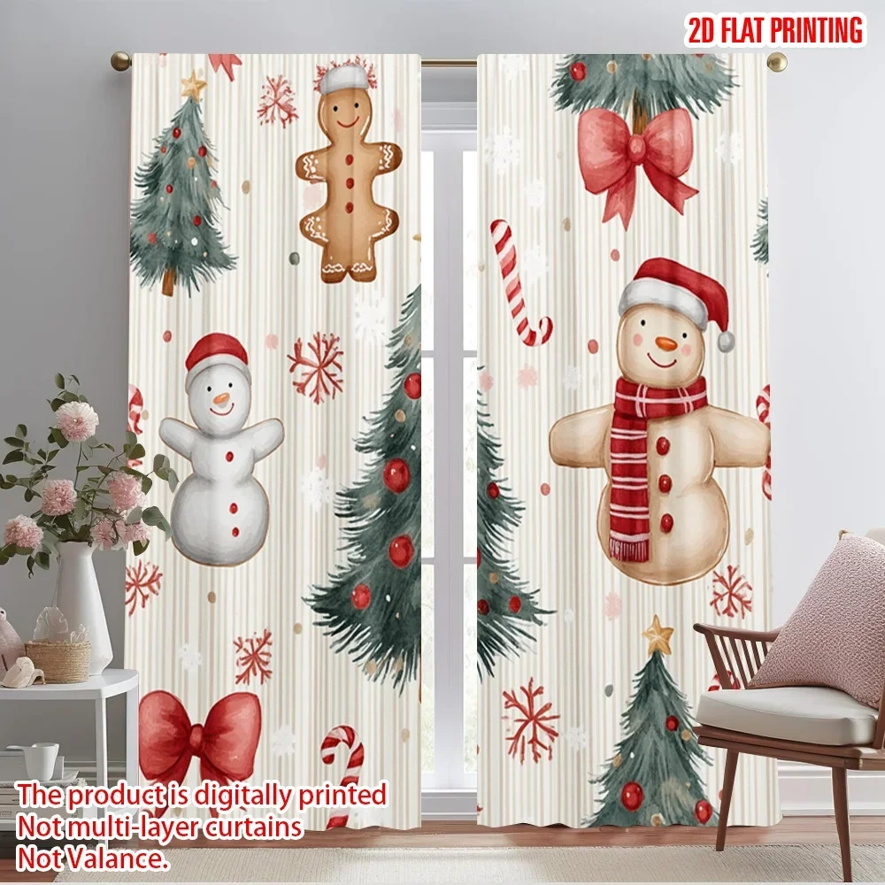 

2pcs,2D plane printing Curtains Christmas Trees Snowman Gingerbread (2) Versatile Fabric (without rod) Home Decor Ldeal for
