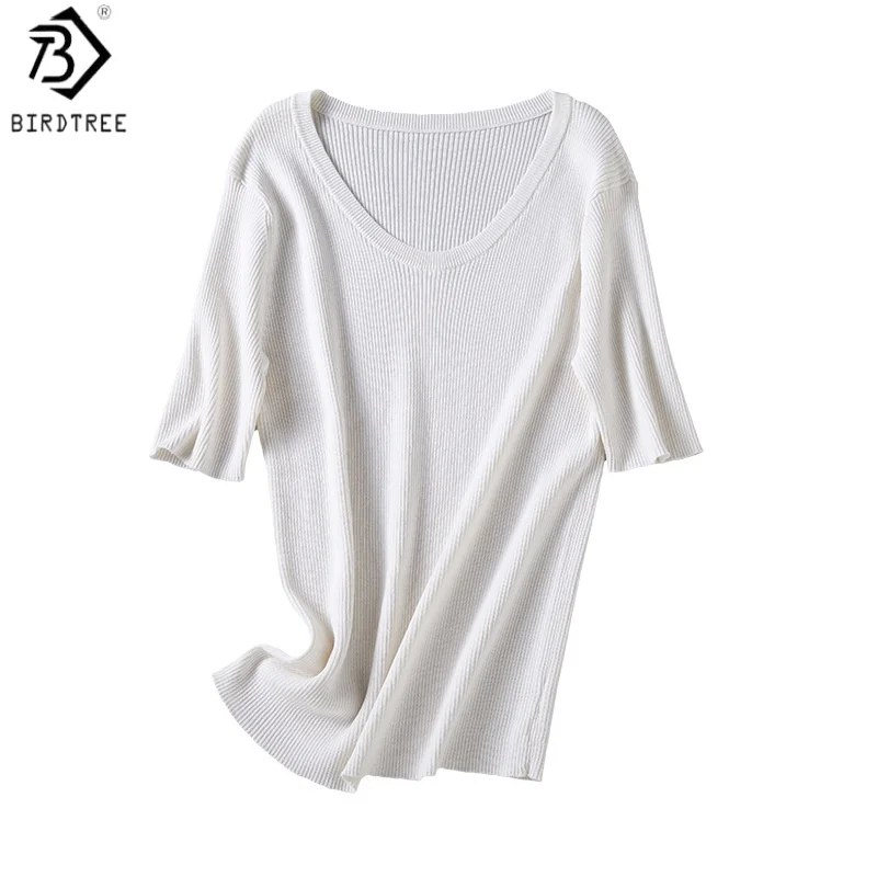 

Birdtree, 30% Spun Silk 70% Cotton Solid T shirt, O-neck Soft Casual Tops, Women's Short Sleeve Shirt, 2026 Spring New T62108JF