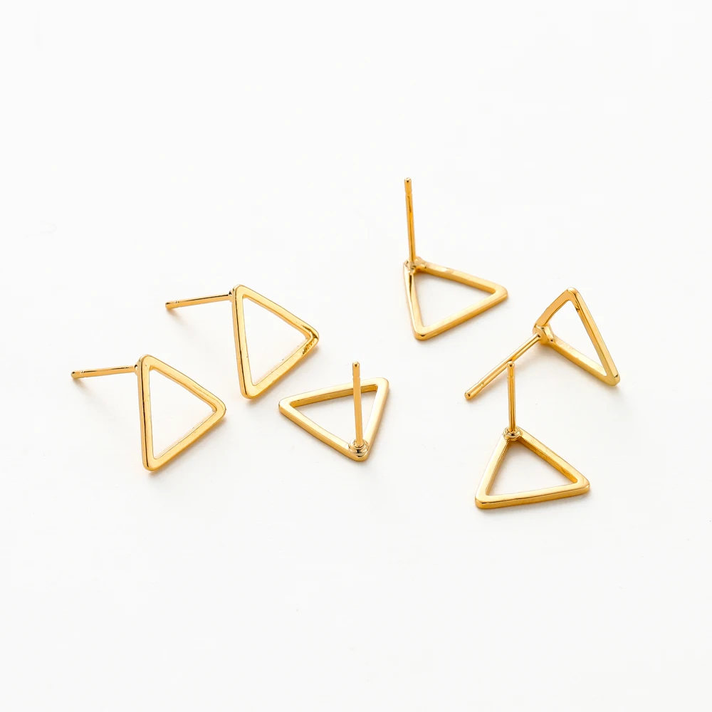 10Pcs 12mm 14K/18K Gold Color Plated Brass Triangle Ear Studs for Earrings Jewelry Making DIY Earrings Base Accessories