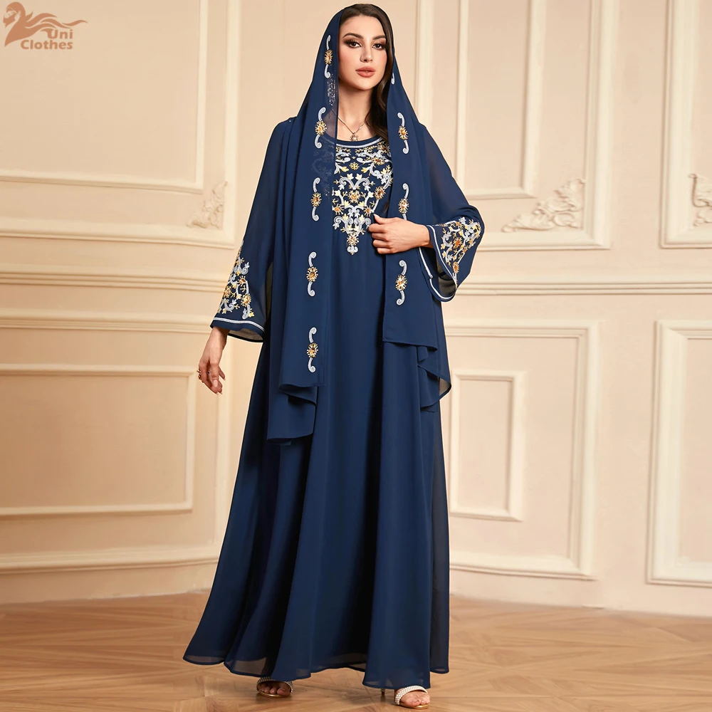 Eid Djellaba Embroidery Abaya Dubai Kaftan Women Muslim Dress with Hijab Islam Jalabiya Ramadan Caftan Femme Robe Khimar Vestido