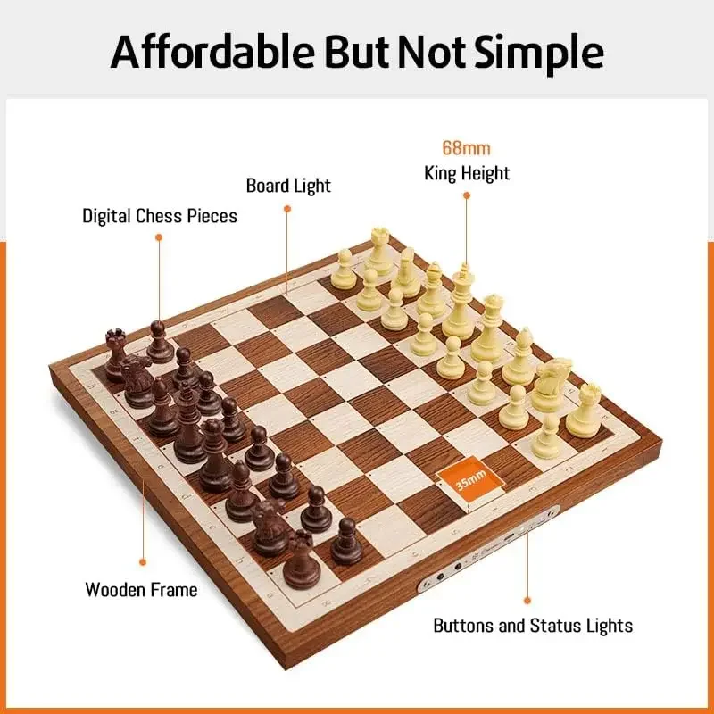 magnificently Handcrafted Wooden Chess Board with Extra Queens,LEDs, AI Adaptive Electronic Chess