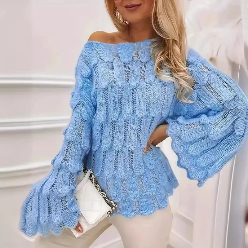 Jersey de punto clásico de invierno, suéter retorcido de plumas, prendas de punto de manga larga con cuello redondo, ropa suave y cálida, Top coreano