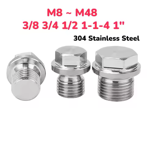 304 Stainless Steel M8 M10 M12 M14 M16 ~ M48 3/4 1/2 1-1-4 1" Hex End Cap Flange Outer Hexagon Solid Plug Oil Water Pipe Fitting