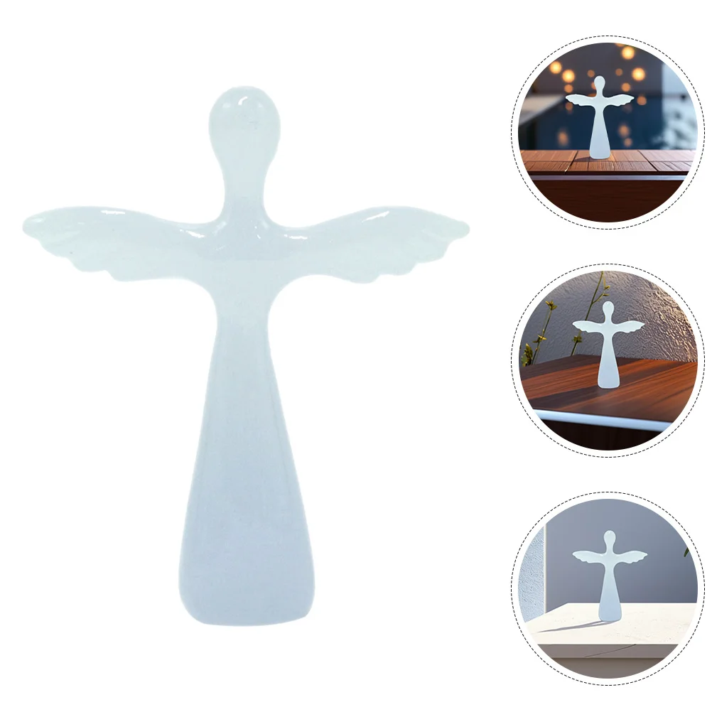 

Transparent Easter Angel Cross Decoration Mini Clinging Handheld Prayer Cross for Office Living Room Bookcase Comfort and Faith