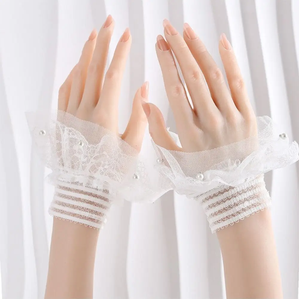 New Mesh Pearl Fake Cuff Detachable White Black False Sleeve Cuffs Clothing Accessory Photography Props