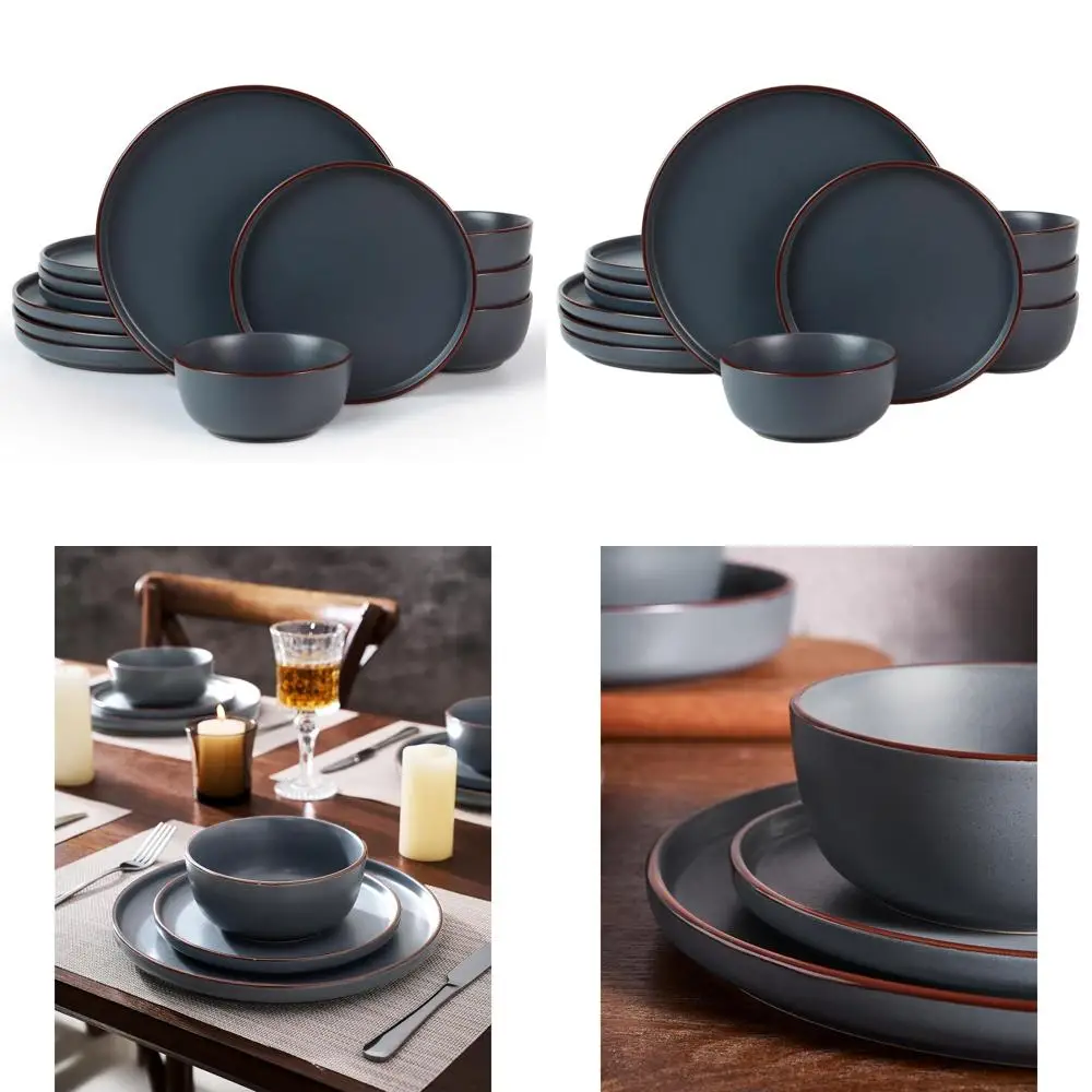 

Stoneware Dinnerware Set, 12-Piece Mercury Collection, Charcoal, Microwave & Dishwasher Safe, Serves 4