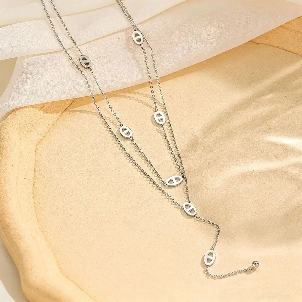 Premium 316L Edelstahl Lange Halskette Trendiger Schweinenasen-Stil Y-Form Anhänger Wasserdichte Halskette für Frauen Mädchen Schmuck – Detail 5