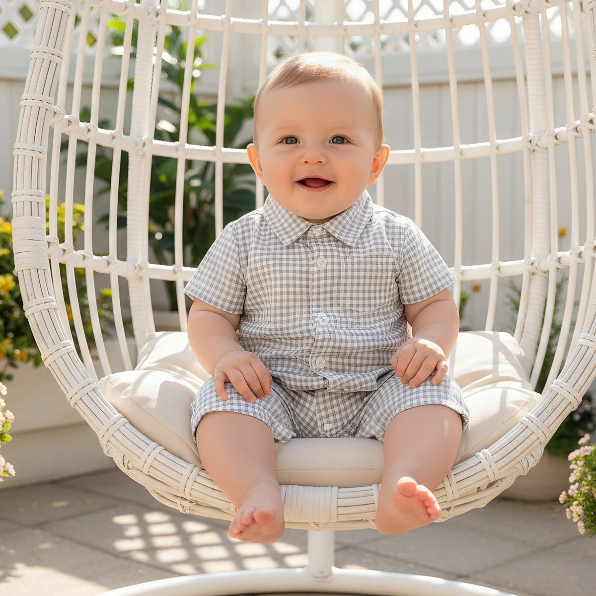 Cotton Fashion Summer Baby Boys Jumpsuits Short Sleeve Plaid Baby Clothing