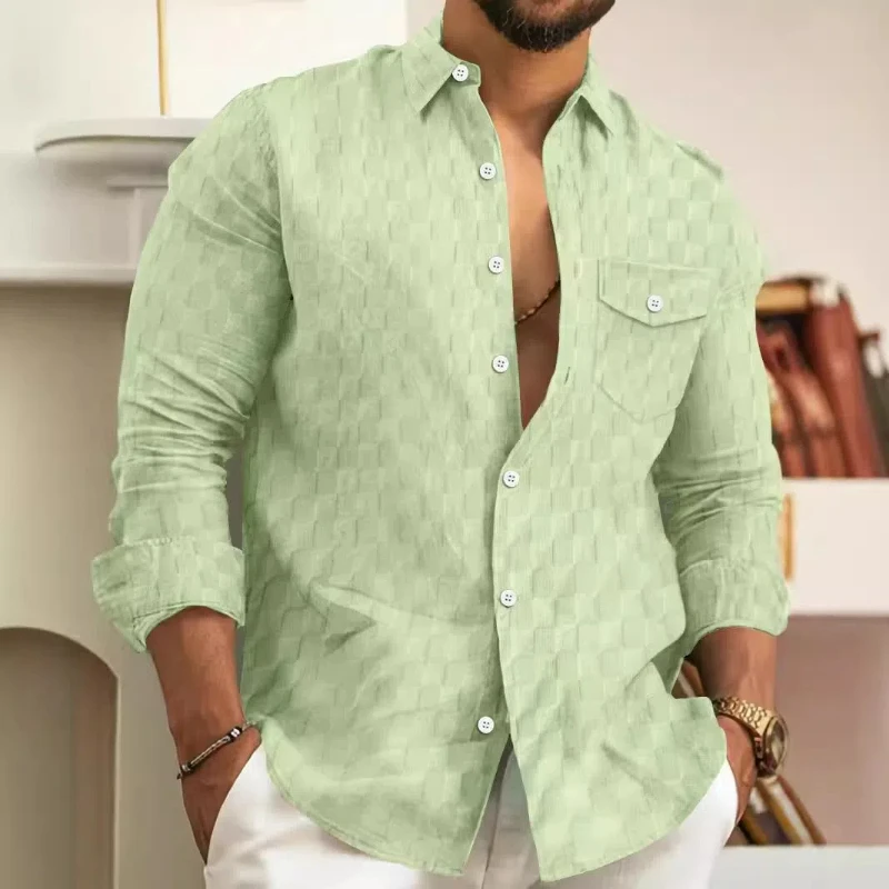 

Мужская одежда с отложным воротником, весна-осень, однотонный кардиган на пуговицах с длинными рукавами, рубашка, пальто, винтажные топы