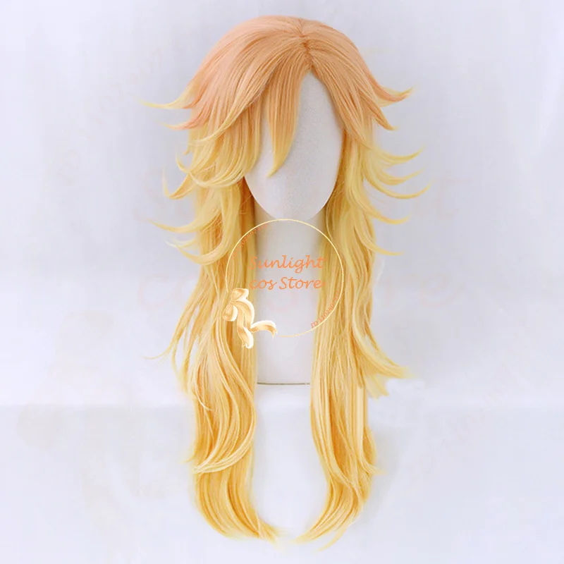 Anime Douma Cosplay Wig Cruly Orange Gradient Gold Wig Douma Anime Cosplay Wig Heat Resistant Synthetic Hair Halloween Party Wig