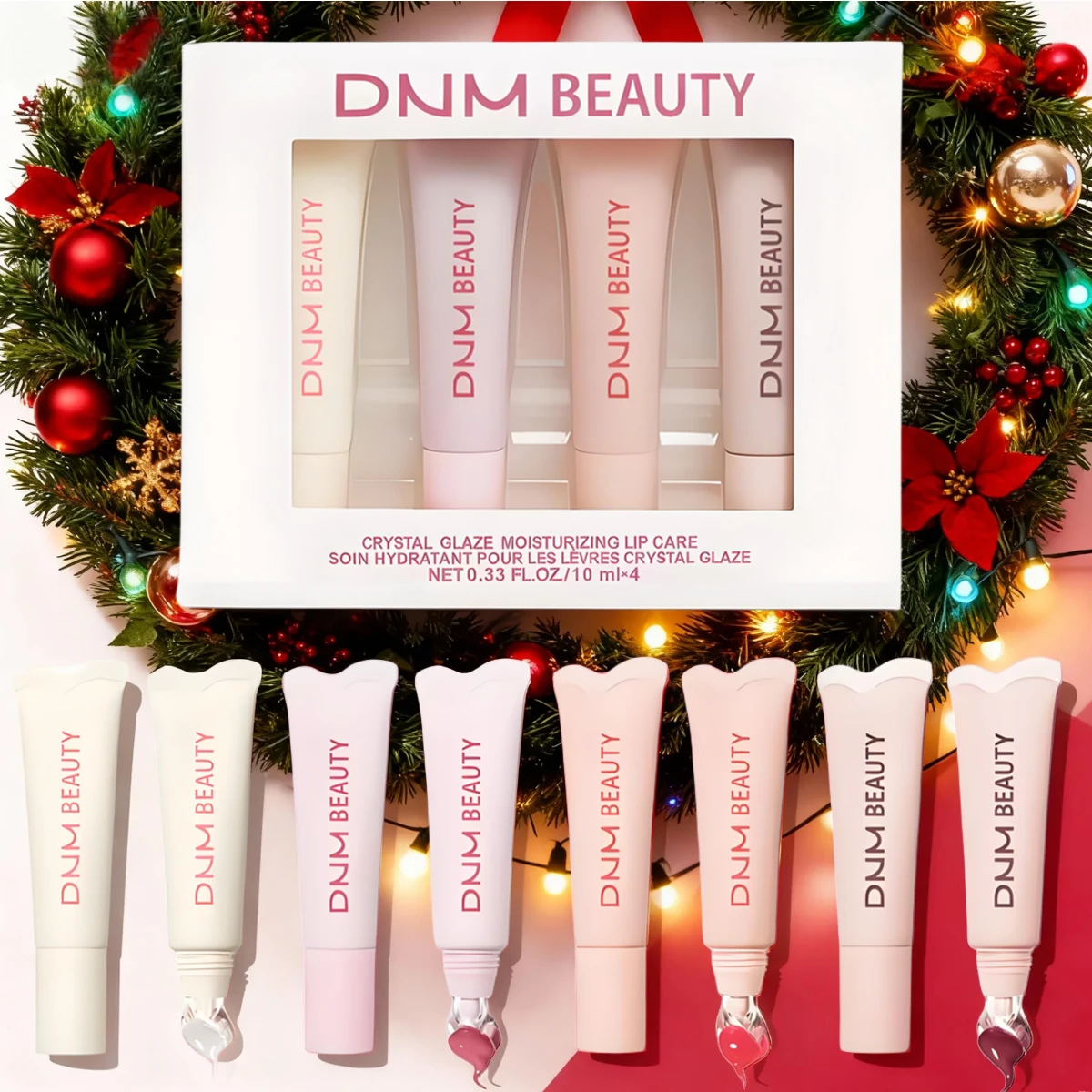 4 STKS Hydraterende Spiegel Lipgloss set Lip Vanille Roze Suiker Koffie Cake Geur Lippenstift Transparante Olie Make-up kerstcadeau