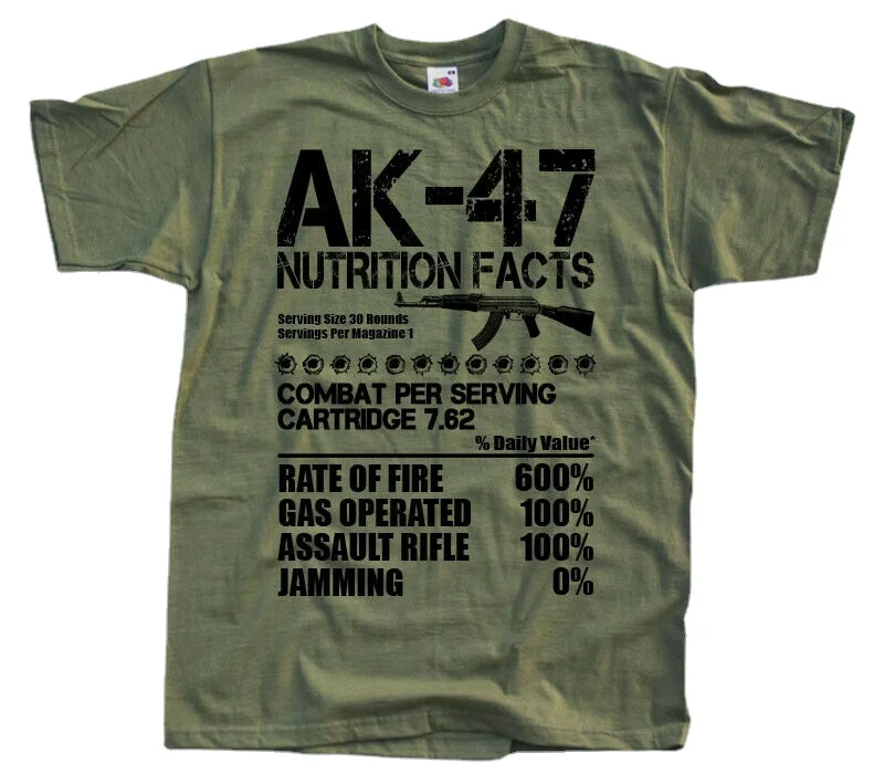 

Russian Kalashnikov AK47 Assault Rifle Nutrition Facts T-Shirt. Summer Cotton Short Sleeve O-Neck Mens T Shirt New S-3XL