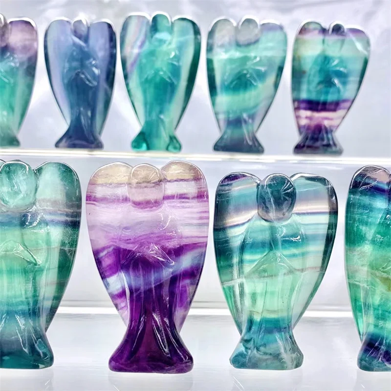 

Natural Rainbow Fluorite Guardian Angel Healing Crystal Carving Room Decoration Fashion Office Desktop Furniture Gift 1pcs 6.3CM