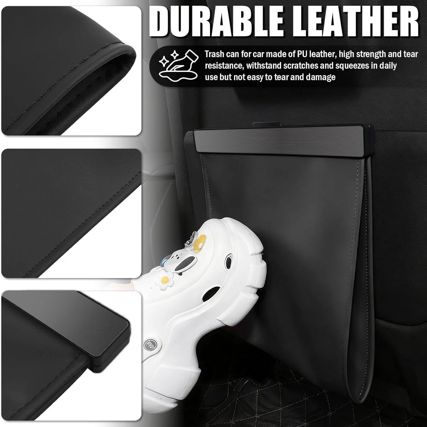 Leder-Auto-Mülleimer 1 Stück/2 Stück Auslaufsichere Magnetische Aufbewahrungstasche Sitz-Hängemüllbeutel Platzsparender Fahrzeug-Organizer – Detail 5