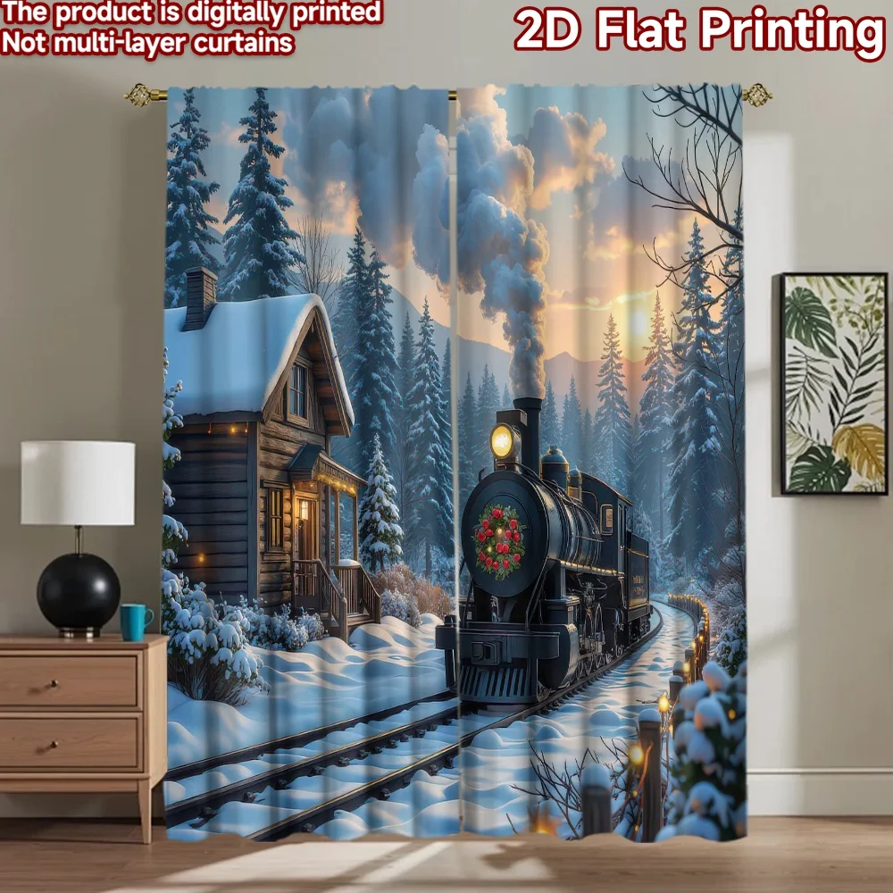 

1pc 2D flat Photography Backdrop Popular Party Backdrop Christmas Train in Snow 100% Polyester Birthday Party for Suitable for
