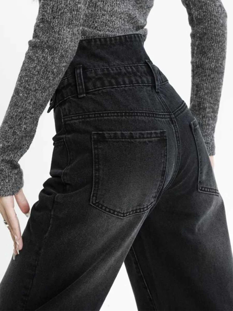 Women's Black Gothic Y2k Jeans Harajuku Japanese 2000s Style Oversize Denim Trousers Vintage Baggy Jean Pants Emo Trashy Clothes