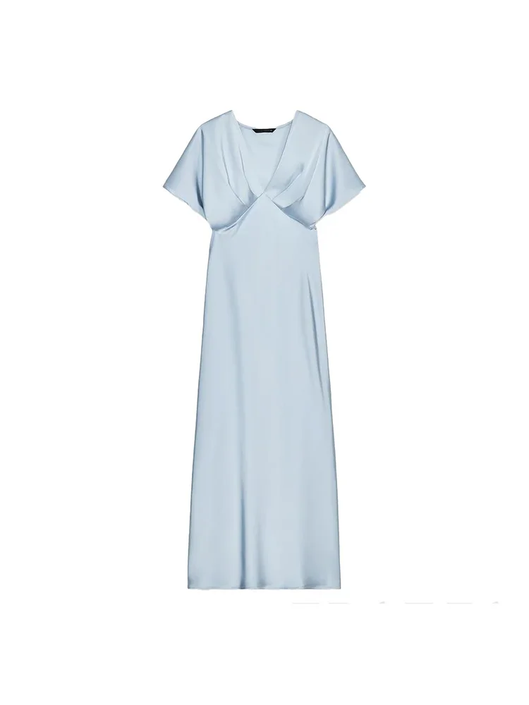 KONDALA Langes Satin Kleid V-Ausschnitt 6