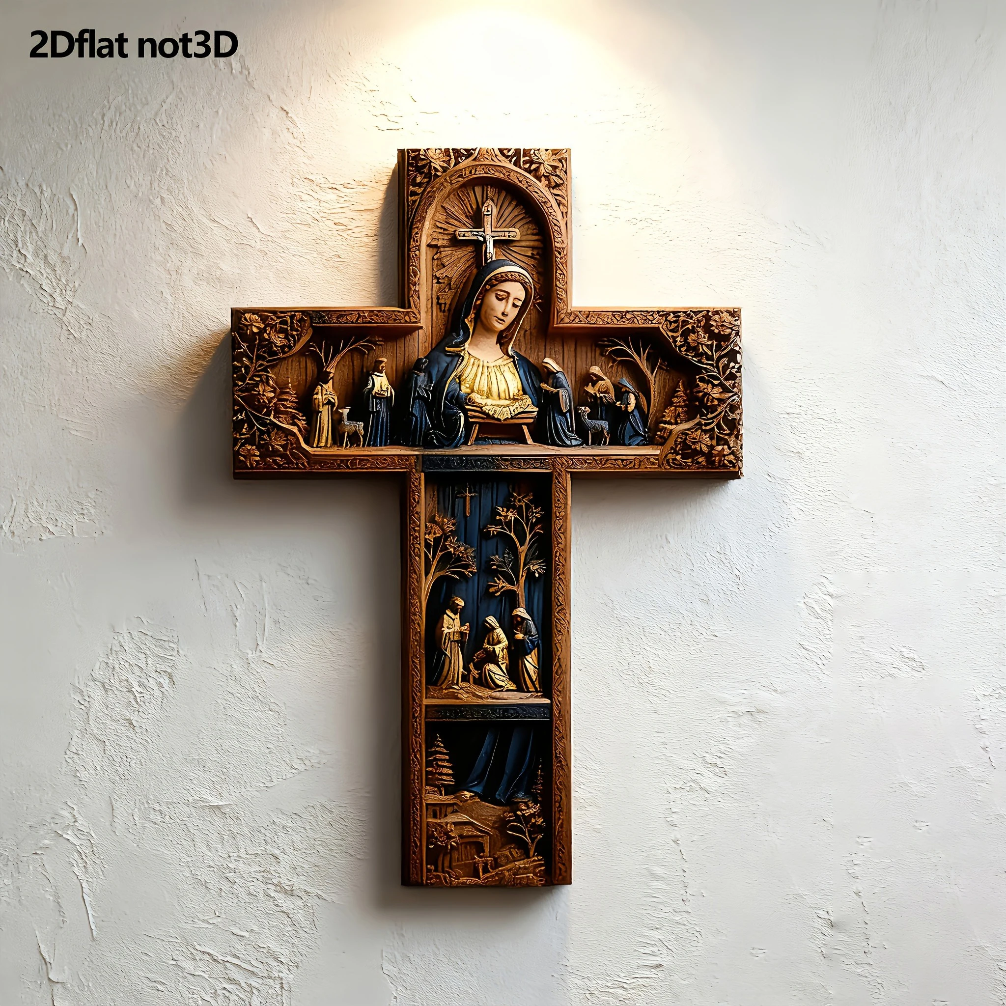 2D1pc Vintage Manufactured Metal Cross | 2D Flat Christ Religious Wall Decor with Nativity Scene, Suitable for Christmas, Easter