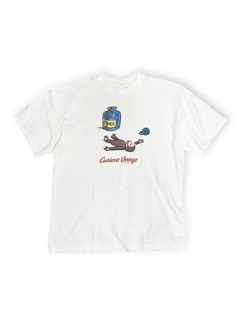 Curious George American Cartoon Monkey Short Sleeve Men's T-shirt Casual Breathable Cotton Digital Print Summer Fashion