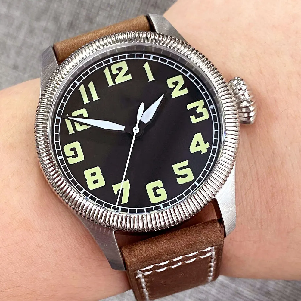 

Tandorio Pilot 316L Steel 20ATM Water Resistant NH35 PT5000 Automatic Mens Dive Watch Reloj Green Numbers Big Crown Luminous