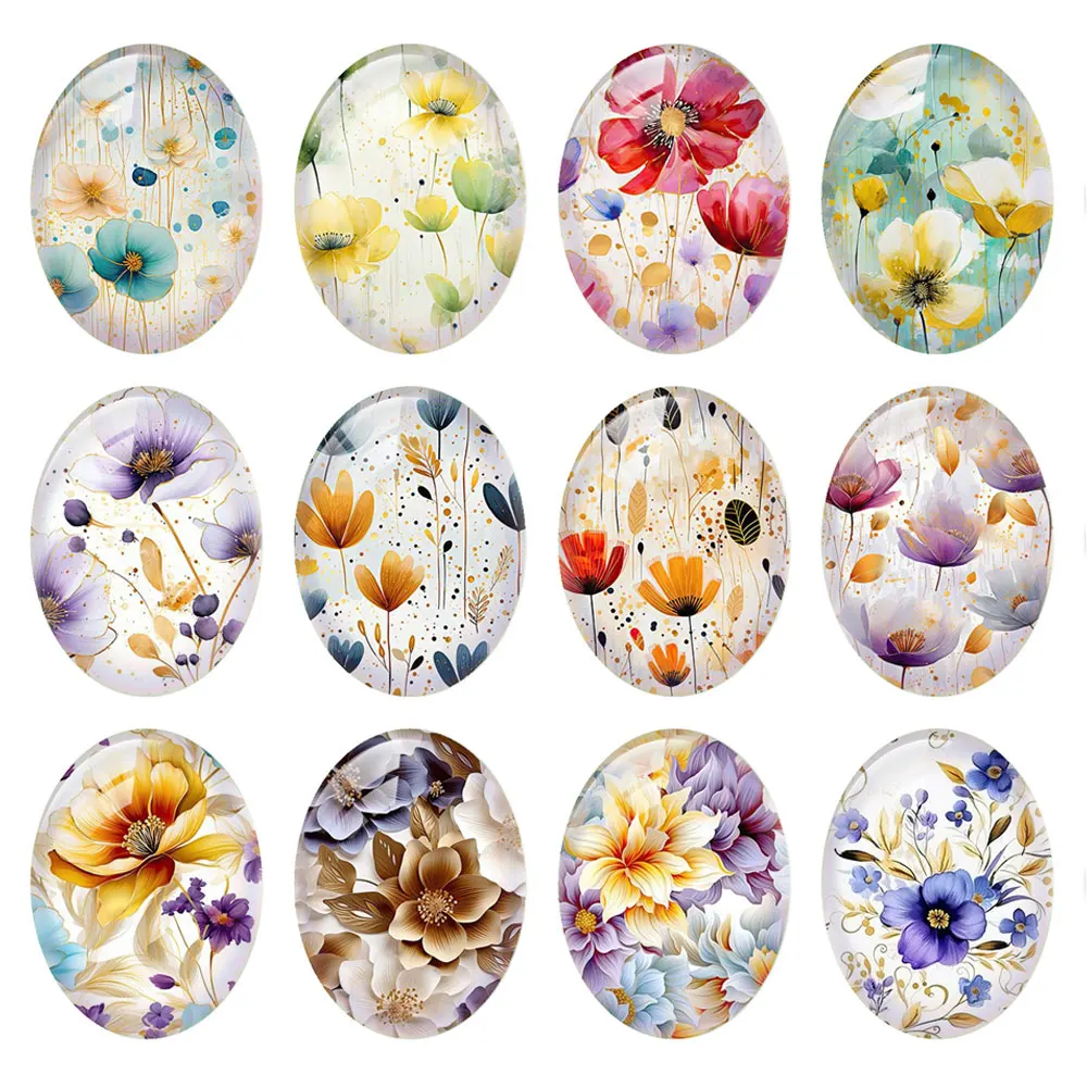 10pcs/lot Oval Photo Glass Cabochon Flower Flatback Spring Charms Demo Flat Back Cameo For Diy Jewelry Making Accessories