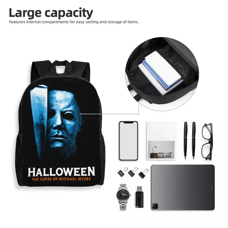 Custom Halloween Michael Myers Backpacks for Women Men Water Resistant College School Horror Movie Character Bag Print Bookbag