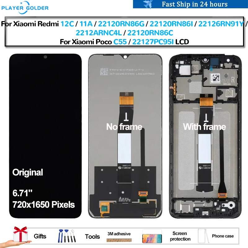 

ЖК-дисплей для Xiaomi Redmi 12C/11A/22120RN86G, дисплей для Xiaomi Poco C55 Pantalla, сенсорная панель, дигитайзер экрана в сборе, детали, оригинал